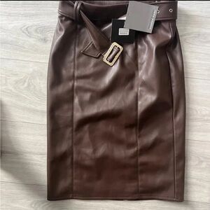Marc New York Dark Brown Faux Leather Pencil Skirt with Belt